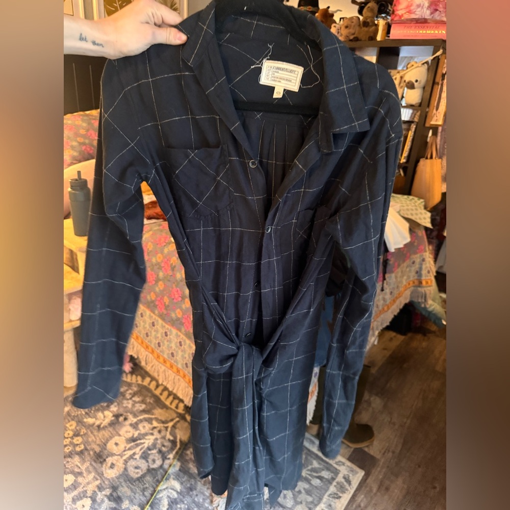 Current/Elliott Navy Checkered Button Down Shirt … - image 3